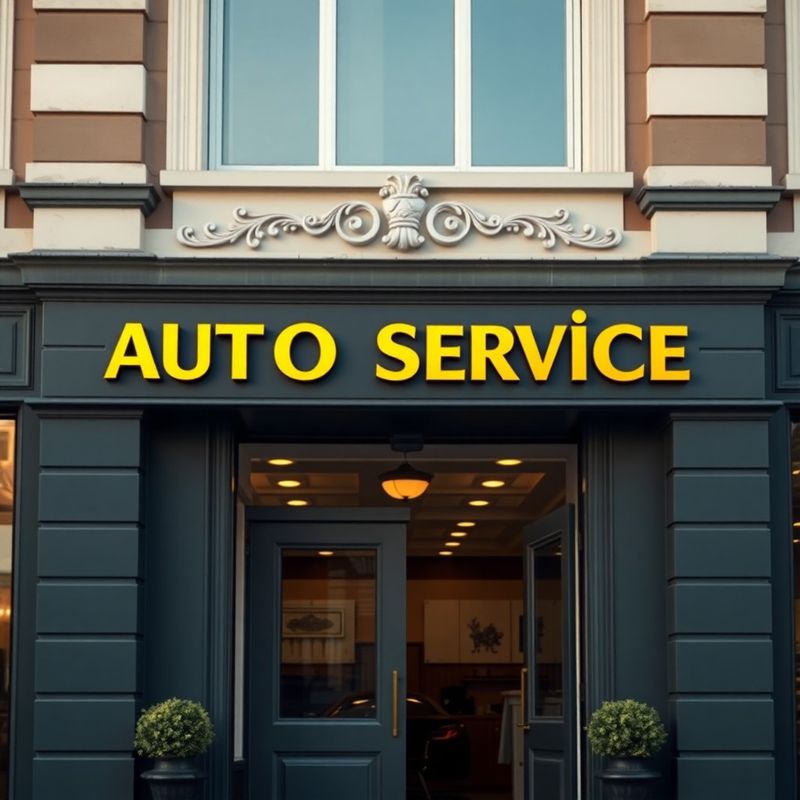 Vnější pohled na fasádu autoservisu IN ENGINEERING s antracitovým obkladem a zlatým logem